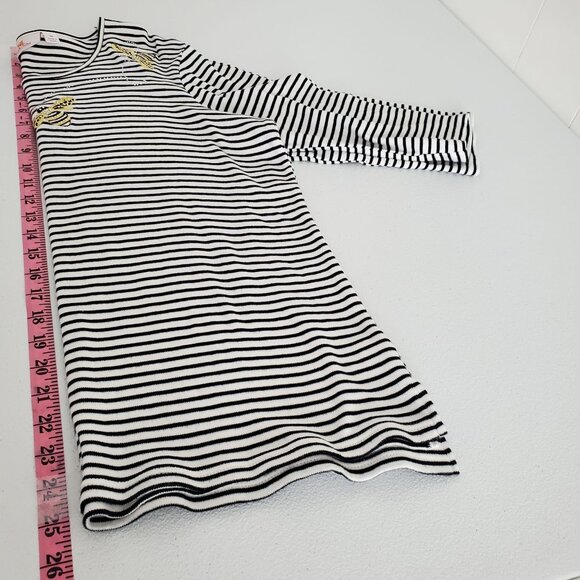 Quacker Factory Womens Sequin Bee Embroidered Black Striped Blouse Size M Summer - Picture 7 of 9